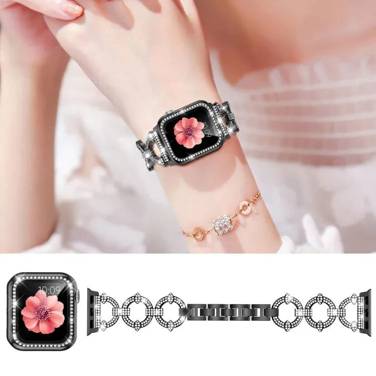Bracelet de montre xDfind en métal à motif diamant en forme de O avec film trempé et revêtement en polycarbonate intégré, compatible avec Apple Watch Series 10 46 mm, 42 mm, 44 mm, 40 mm et Apple Watch Ultra 2/1 49 mm…