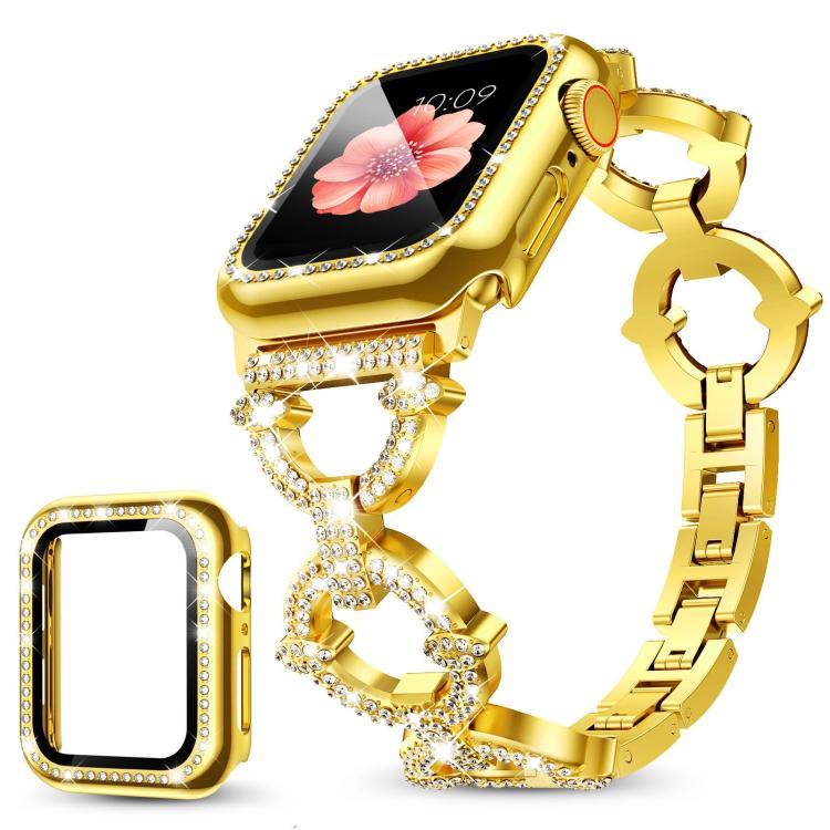 Bracelet de montre xDfind en métal à motif diamant en forme de O avec film trempé et revêtement en polycarbonate intégré, compatible avec Apple Watch Series 10 46 mm, 42 mm, 44 mm, 40 mm et Apple Watch Ultra 2/1 49 mm…