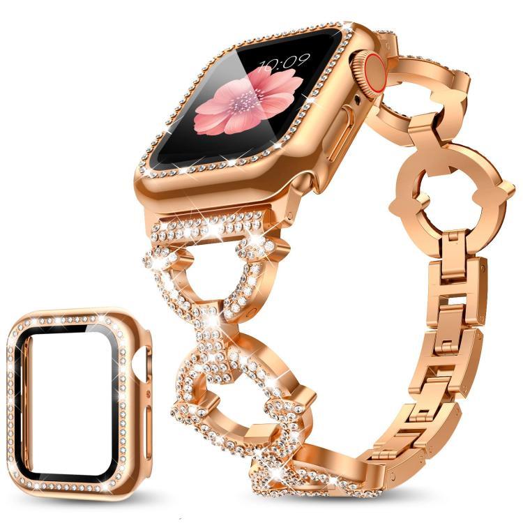 Bracelet de montre xDfind en métal à motif diamant en forme de O avec film trempé et revêtement en polycarbonate intégré, compatible avec Apple Watch Series 10 46 mm, 42 mm, 44 mm, 40 mm et Apple Watch Ultra 2/1 49 mm…