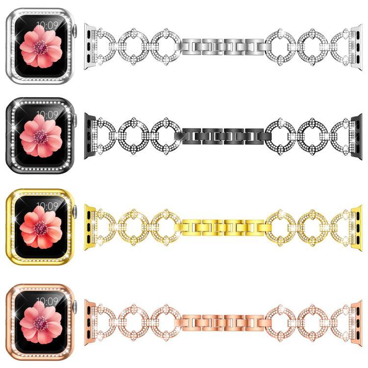 Bracelet de montre xDfind en métal à motif diamant en forme de O avec film trempé et revêtement en polycarbonate intégré, compatible avec Apple Watch Series 10 46 mm, 42 mm, 44 mm, 40 mm et Apple Watch Ultra 2/1 49 mm…