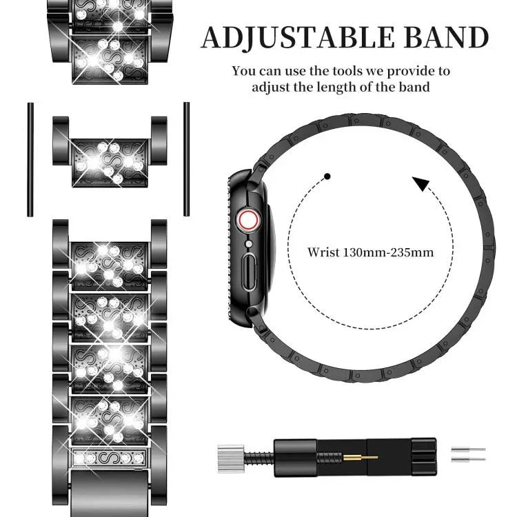 Bracelet de montre en métal serti de diamants xDfind avec étui, compatible avec Apple Watch Series 10 46 mm, 42 mm, 44 mm, 40 mm, Ultra 2/1 49 mm et 45 mm…