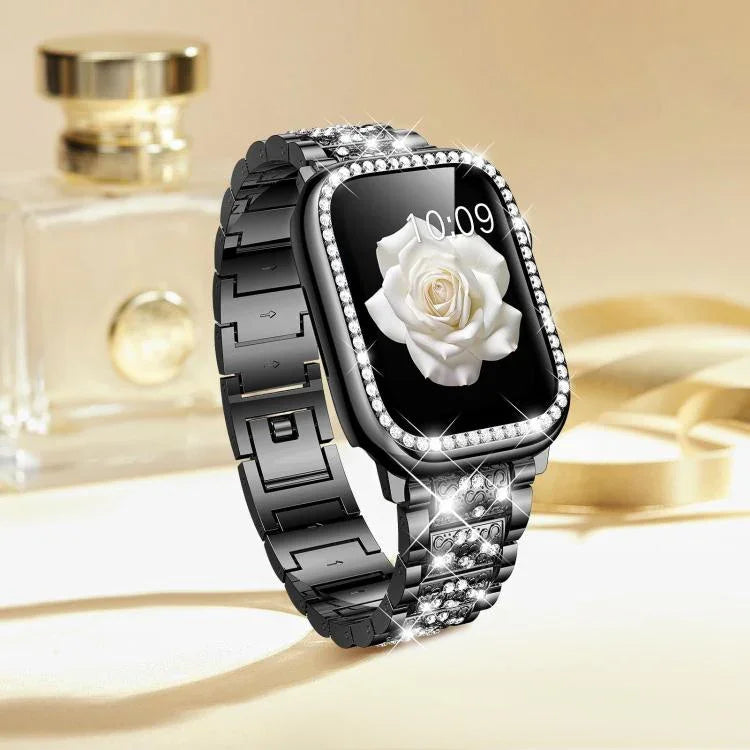 Bracelet de montre en métal serti de diamants xDfind avec étui, compatible avec Apple Watch Series 10 46 mm, 42 mm, 44 mm, 40 mm, Ultra 2/1 49 mm et 45 mm…