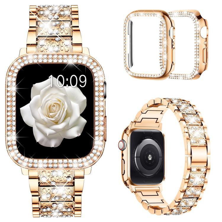 Bracelet de montre en métal serti de diamants xDfind avec étui, compatible avec Apple Watch Series 10 46 mm, 42 mm, 44 mm, 40 mm, Ultra 2/1 49 mm et 45 mm…