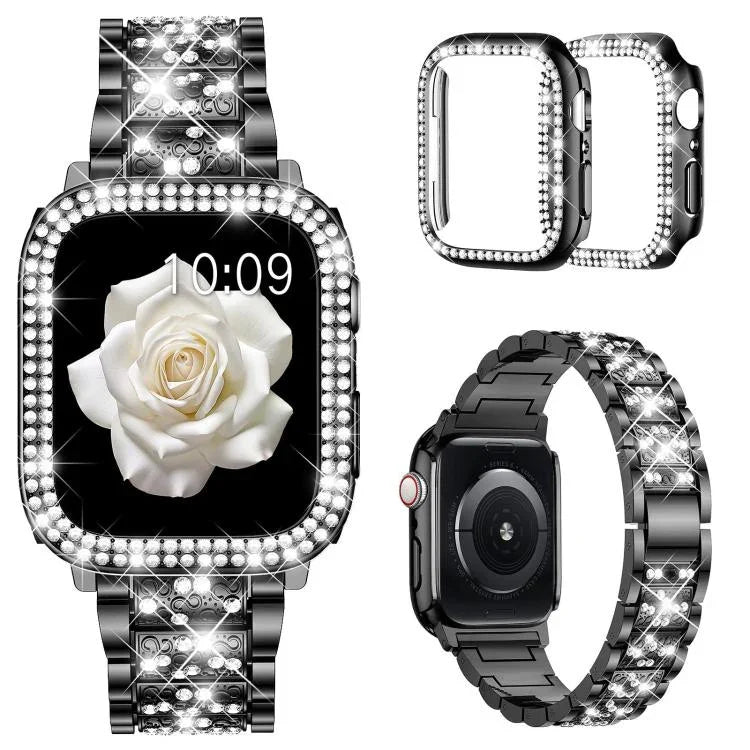 Bracelet de montre en métal serti de diamants xDfind avec étui, compatible avec Apple Watch Series 10 46 mm, 42 mm, 44 mm, 40 mm, Ultra 2/1 49 mm et 45 mm…