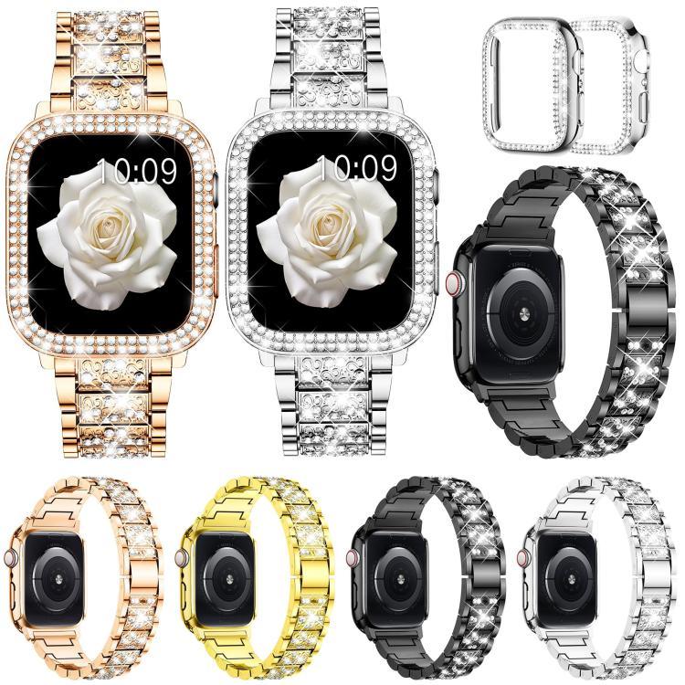 Bracelet de montre en métal serti de diamants xDfind avec étui, compatible avec Apple Watch Series 10 46 mm, 42 mm, 44 mm, 40 mm, Ultra 2/1 49 mm et 45 mm…