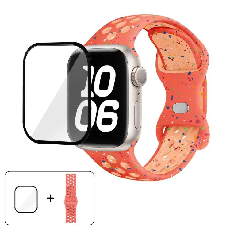 Bracelet de montre en silicone à boucle papillon et pois colorés avec film incurvé 3D, pour Apple Watch Series 42 mm