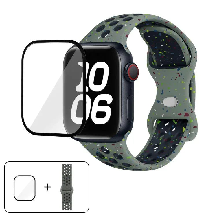 Bracelet de montre en silicone à boucle papillon et pois colorés avec film incurvé 3D, pour Apple Watch Series 42 mm