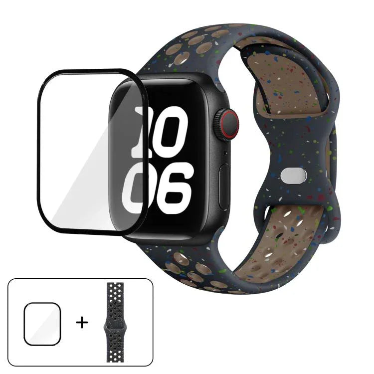 Bracelet de montre en silicone à boucle papillon et pois colorés avec film incurvé 3D, pour Apple Watch Series 42 mm