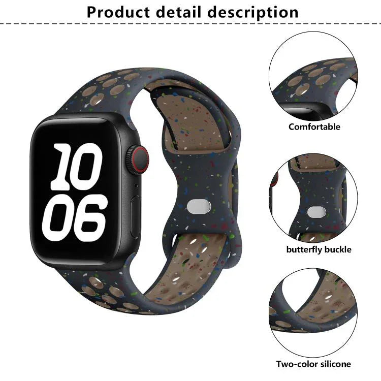 Bracelet de montre en silicone à boucle papillon et pois colorés avec film incurvé 3D, pour Apple Watch Series 42 mm