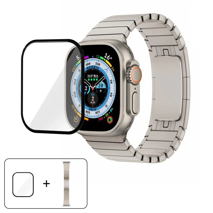 Bracelet de montre Original Buckle en acier inoxydable 316 avec film incurvé 3D, compatible avec Apple Watch Series 10 46 mm, 42 mm, 44 mm, 40 mm, Ultra 2/1 49 mm et 45 mm…