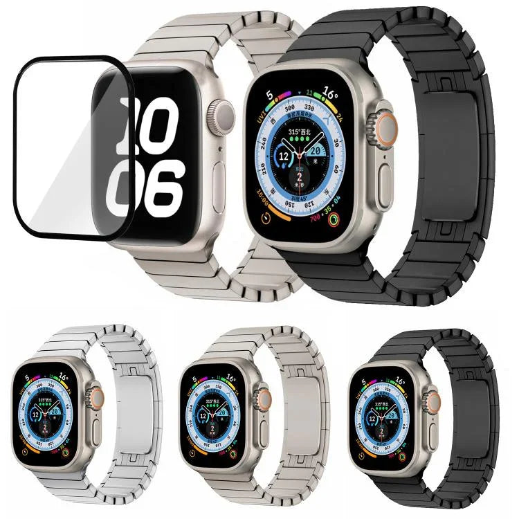 Bracelet de montre Original Buckle en acier inoxydable 316 avec film incurvé 3D, compatible avec Apple Watch Series 10 46 mm, 42 mm, 44 mm, 40 mm, Ultra 2/1 49 mm et 45 mm…
