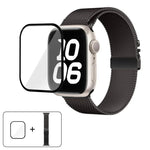 Bracelet de montre en acier inoxydable avec boucle milanaise et film incurvé 3D, compatible avec Apple Watch Series 10 46 mm, 42 mm, 44 mm, 40 mm et Apple Watch Ultra 2/1 49 mm…