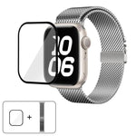 Bracelet de montre en acier inoxydable avec boucle milanaise et film incurvé 3D, compatible avec Apple Watch Series 10 46 mm, 42 mm, 44 mm, 40 mm et Apple Watch Ultra 2/1 49 mm…