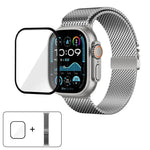 Bracelet de montre en acier inoxydable avec boucle milanaise et film incurvé 3D, compatible avec Apple Watch Series 10 46 mm, 42 mm, 44 mm, 40 mm et Apple Watch Ultra 2/1 49 mm…