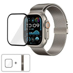 Bracelet de montre en acier inoxydable avec boucle milanaise et film incurvé 3D, compatible avec Apple Watch Series 10 46 mm, 42 mm, 44 mm, 40 mm et Apple Watch Ultra 2/1 49 mm…