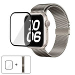 Bracelet de montre en acier inoxydable avec boucle milanaise et film incurvé 3D, compatible avec Apple Watch Series 10 46 mm, 42 mm, 44 mm, 40 mm et Apple Watch Ultra 2/1 49 mm…