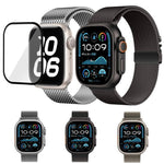Bracelet de montre en acier inoxydable avec boucle milanaise et film incurvé 3D, compatible avec Apple Watch Series 10 46 mm, 42 mm, 44 mm, 40 mm et Apple Watch Ultra 2/1 49 mm…