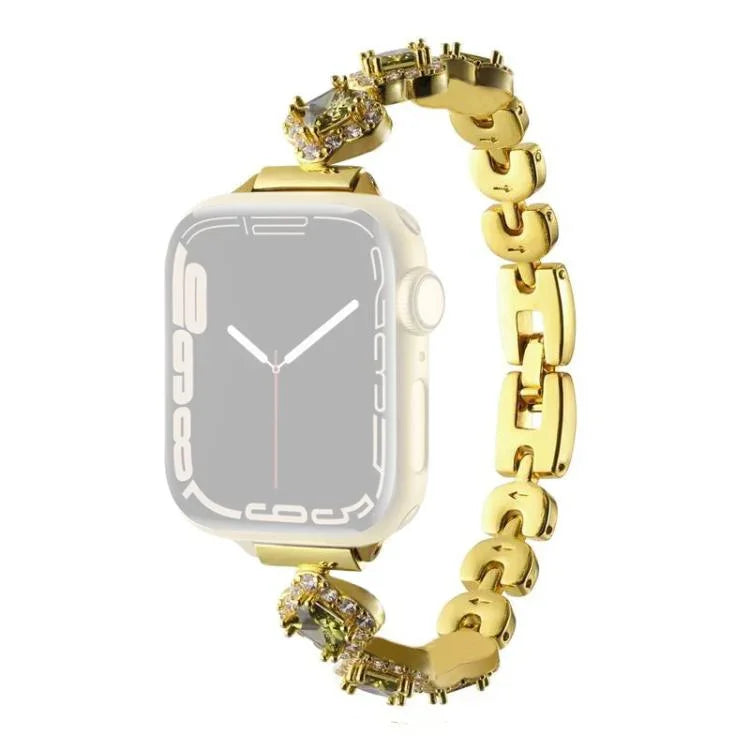 Bracelet de montre xDfind en métal à motif trèfle à quatre feuilles et diamants, compatible avec Apple Watch 42/44/45/46/49 mm et Apple Watch 38/40/41/S10 42 mm.
