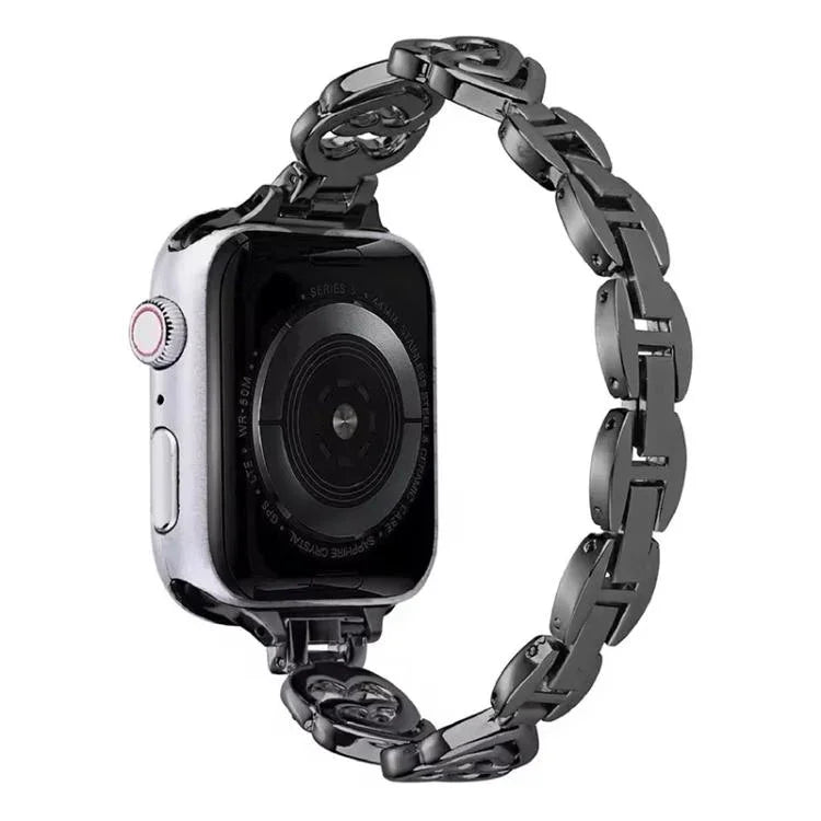 Bracelet de montre xDfind Double Cœur Diamant Métallique, pour Apple Watch 42/44/45/46/49 mm et Apple Watch 38/40/41/S10 42 mm