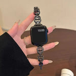 Bracelet de montre xDfind Double Cœur Diamant Métallique, pour Apple Watch 42/44/45/46/49 mm et Apple Watch 38/40/41/S10 42 mm