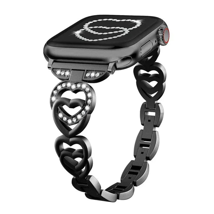 Bracelet de montre xDfind Double Cœur Diamant Métallique, pour Apple Watch 42/44/45/46/49 mm et Apple Watch 38/40/41/S10 42 mm
