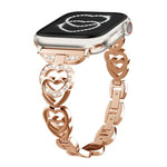 Bracelet de montre xDfind Double Cœur Diamant Métallique, pour Apple Watch 42/44/45/46/49 mm et Apple Watch 38/40/41/S10 42 mm