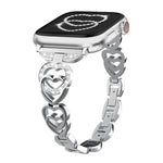Bracelet de montre xDfind Double Cœur Diamant Métallique, pour Apple Watch 42/44/45/46/49 mm et Apple Watch 38/40/41/S10 42 mm