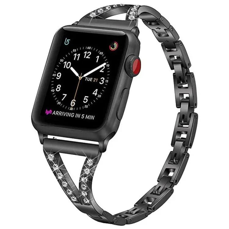 Bracelet de montre xDfind en acier inoxydable à chevrons et diamants, compatible avec Apple Watch 42/44/45/46/49 mm et Apple Watch 38/40/41/S10 42 mm.