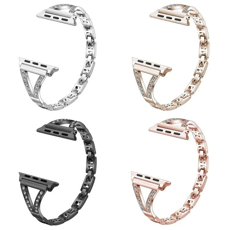 Bracelet de montre xDfind en acier inoxydable à chevrons et diamants, compatible avec Apple Watch 42/44/45/46/49 mm et Apple Watch 38/40/41/S10 42 mm.