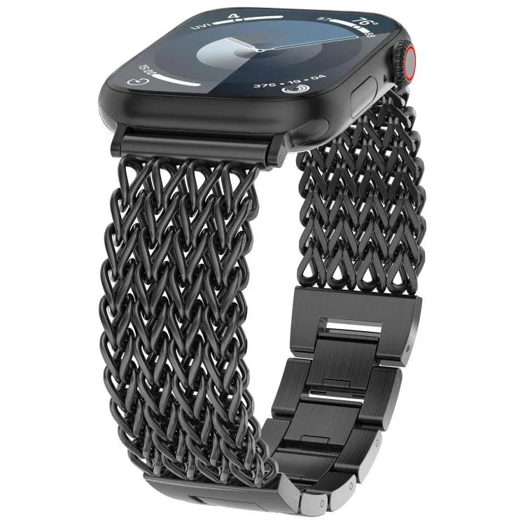 Bracelet de montre xDfind en acier inoxydable tressé à chevrons, compatible avec Apple Watch 42/44/45/46/49 mm et Apple Watch 38/40/41/S10 42 mm.