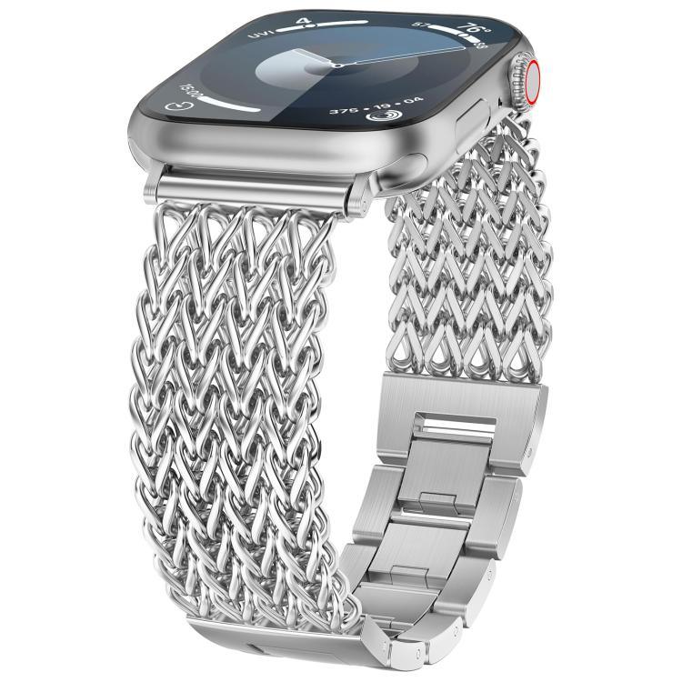 Bracelet de montre xDfind en acier inoxydable tressé à chevrons, compatible avec Apple Watch 42/44/45/46/49 mm et Apple Watch 38/40/41/S10 42 mm.