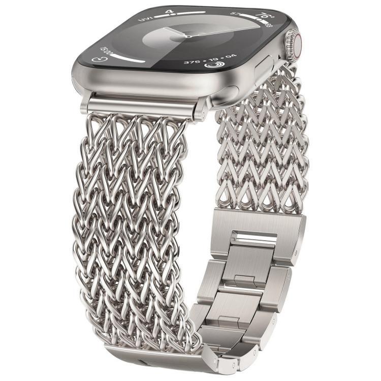 Bracelet de montre xDfind en acier inoxydable tressé à chevrons, compatible avec Apple Watch 42/44/45/46/49 mm et Apple Watch 38/40/41/S10 42 mm.