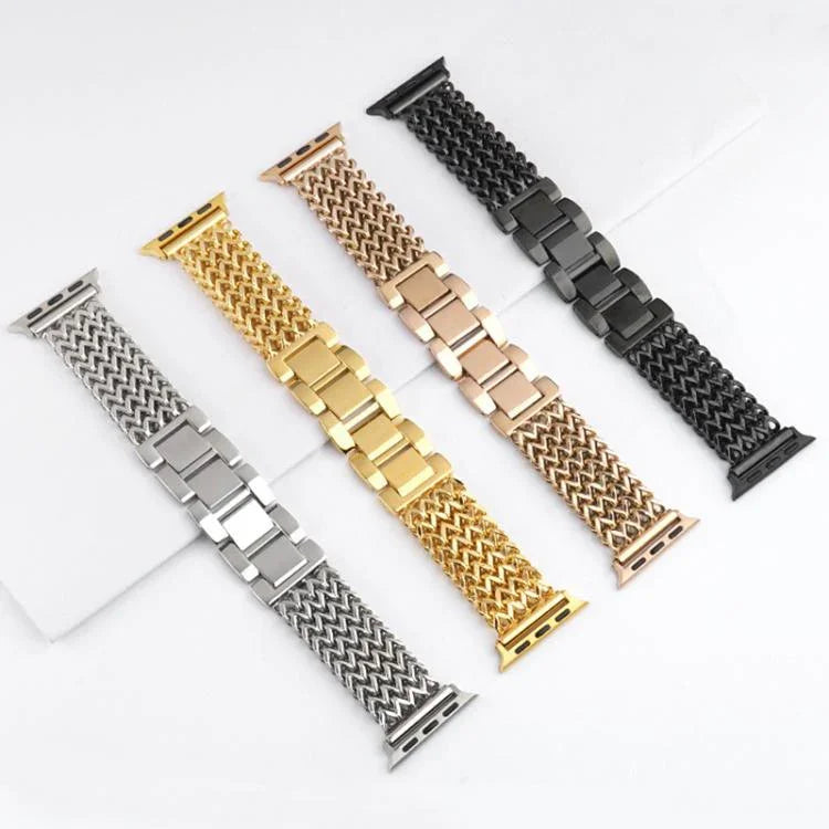 Bracelet de montre xDfind en acier inoxydable tressé à chevrons, compatible avec Apple Watch 42/44/45/46/49 mm et Apple Watch 38/40/41/S10 42 mm.