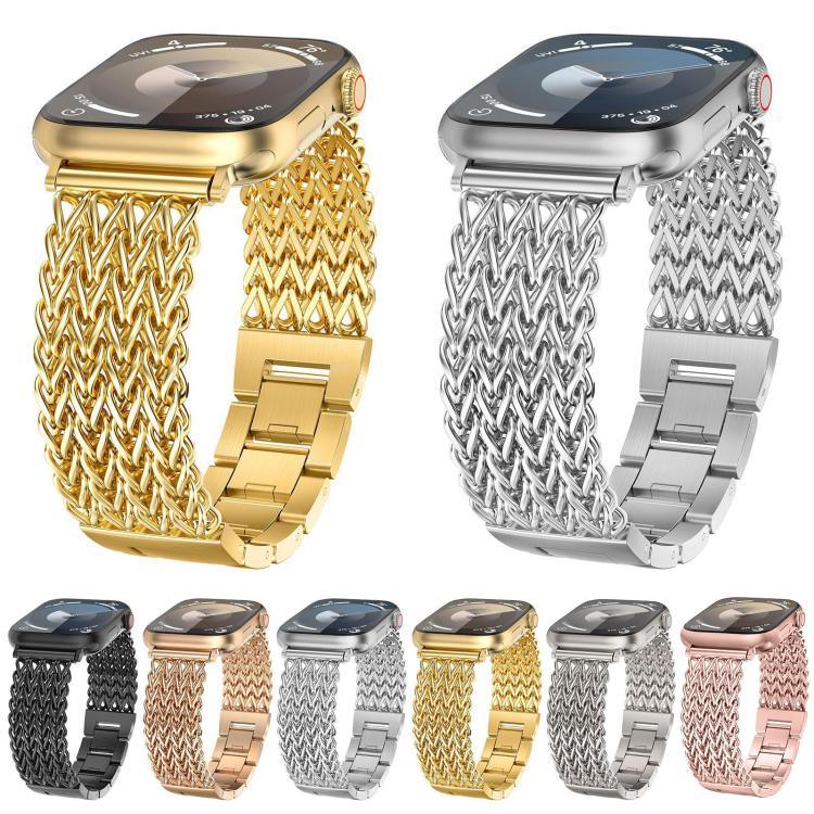 Bracelet de montre xDfind en acier inoxydable tressé à chevrons, compatible avec Apple Watch 42/44/45/46/49 mm et Apple Watch 38/40/41/S10 42 mm.