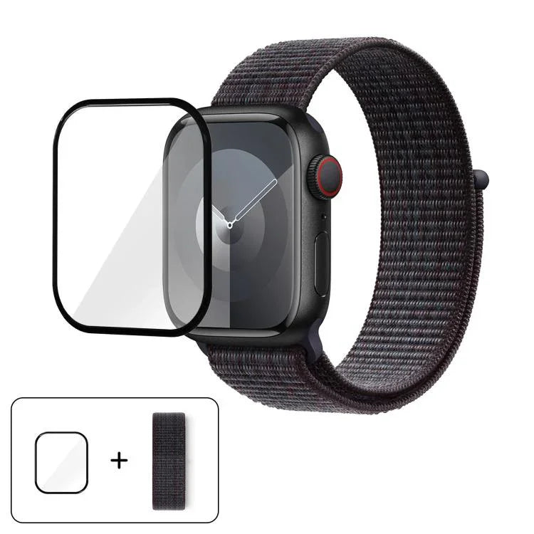Bracelet de montre basique en nylon avec film incurvé 3D, pour Apple Watch Series 10 46 mm, Apple Watch Series 10 42 mm et Apple Watch Series 44 mm