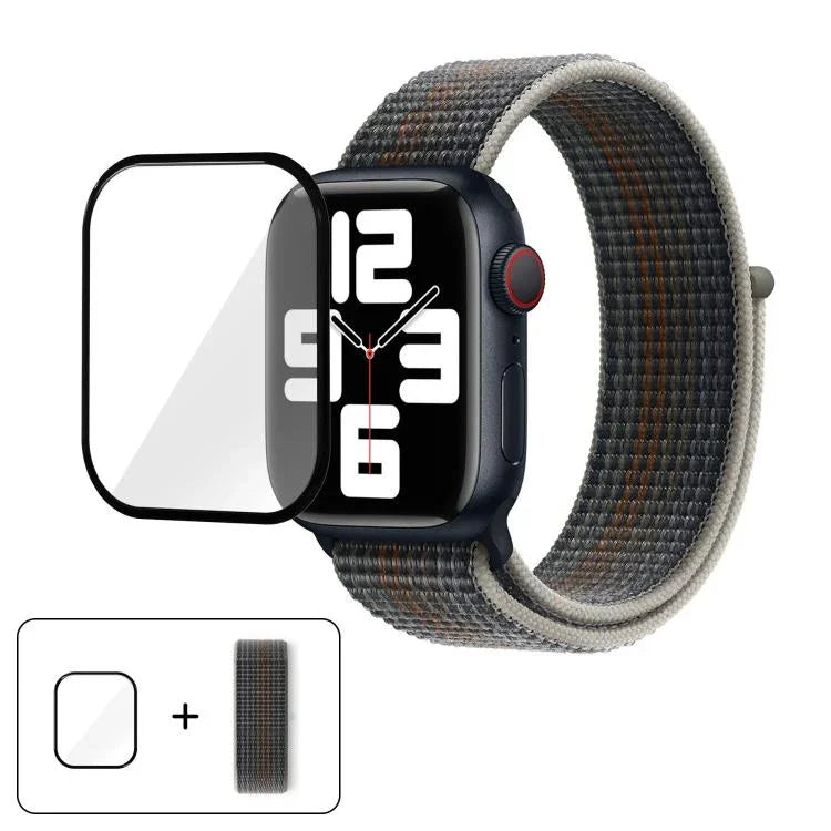 Bracelet de montre basique en nylon avec film incurvé 3D, pour Apple Watch Series 10 46 mm, Apple Watch Series 10 42 mm et Apple Watch Series 44 mm