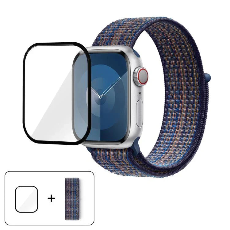 Bracelet de montre basique en nylon avec film incurvé 3D, pour Apple Watch Series 40 mm, Apple Watch Ultra 2/1 49 mm et Apple Watch Series 45 mm.