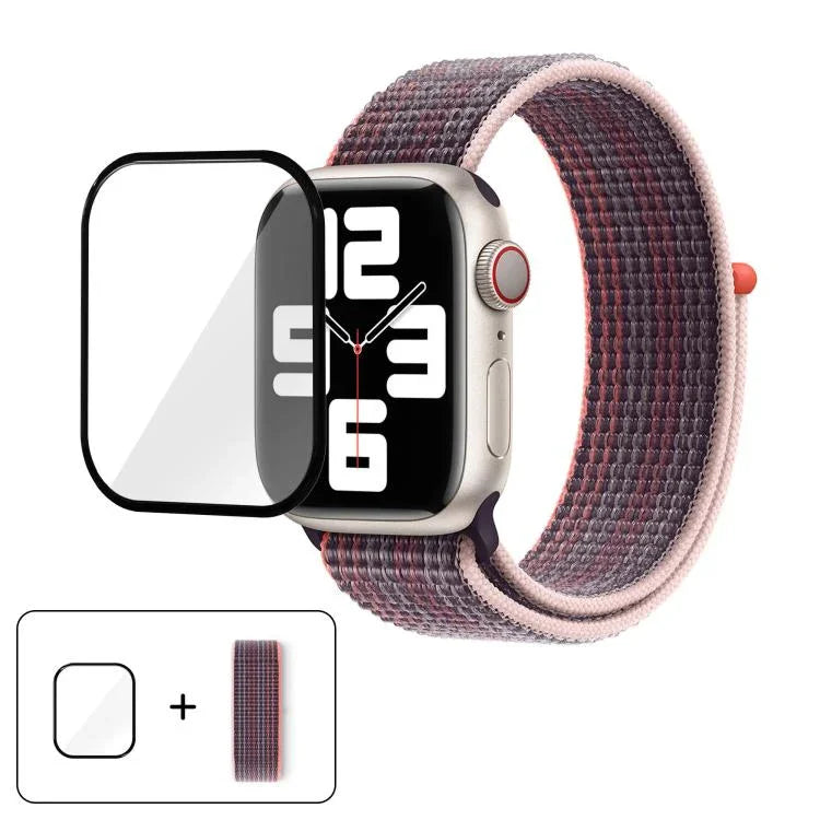 Bracelet de montre basique en nylon avec film incurvé 3D, pour Apple Watch Series 40 mm, Apple Watch Ultra 2/1 49 mm et Apple Watch Series 45 mm.