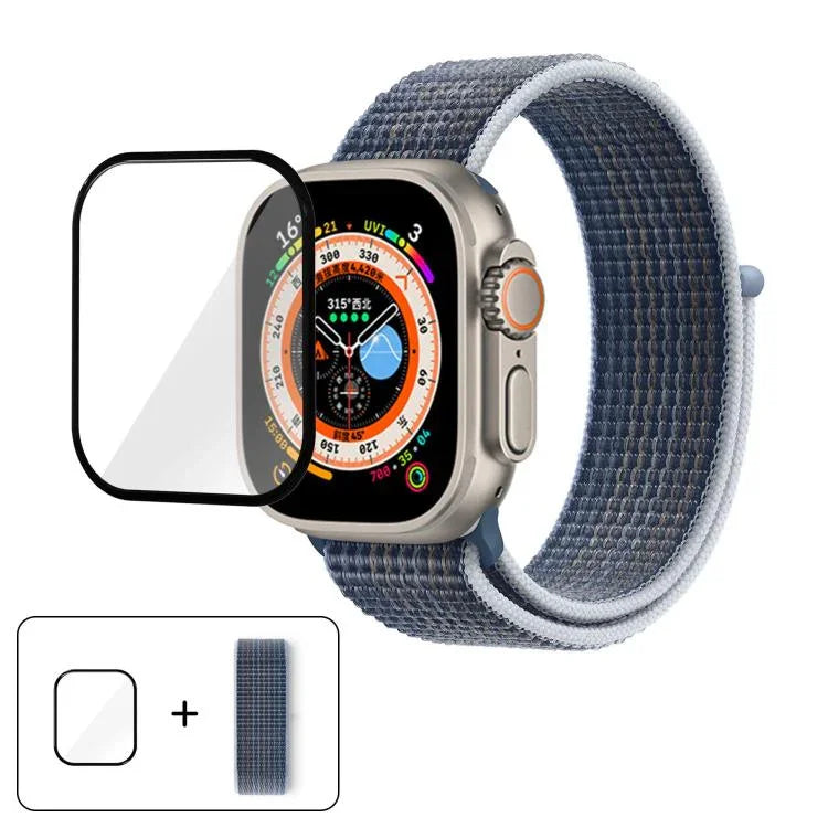 Bracelet de montre basique en nylon avec film incurvé 3D, pour Apple Watch Series 40 mm, Apple Watch Ultra 2/1 49 mm et Apple Watch Series 45 mm.