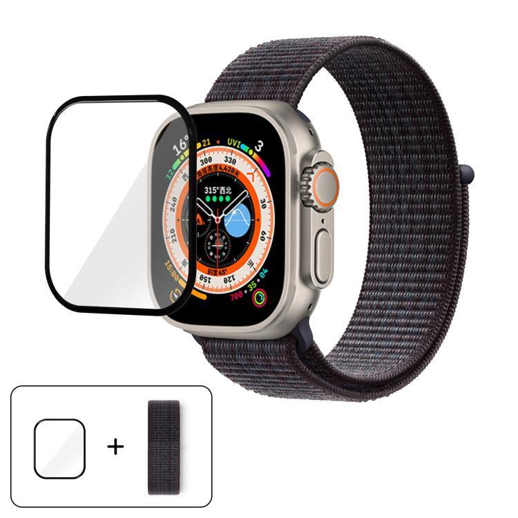 Bracelet de montre basique en nylon avec film incurvé 3D, pour Apple Watch Series 40 mm, Apple Watch Ultra 2/1 49 mm et Apple Watch Series 45 mm.
