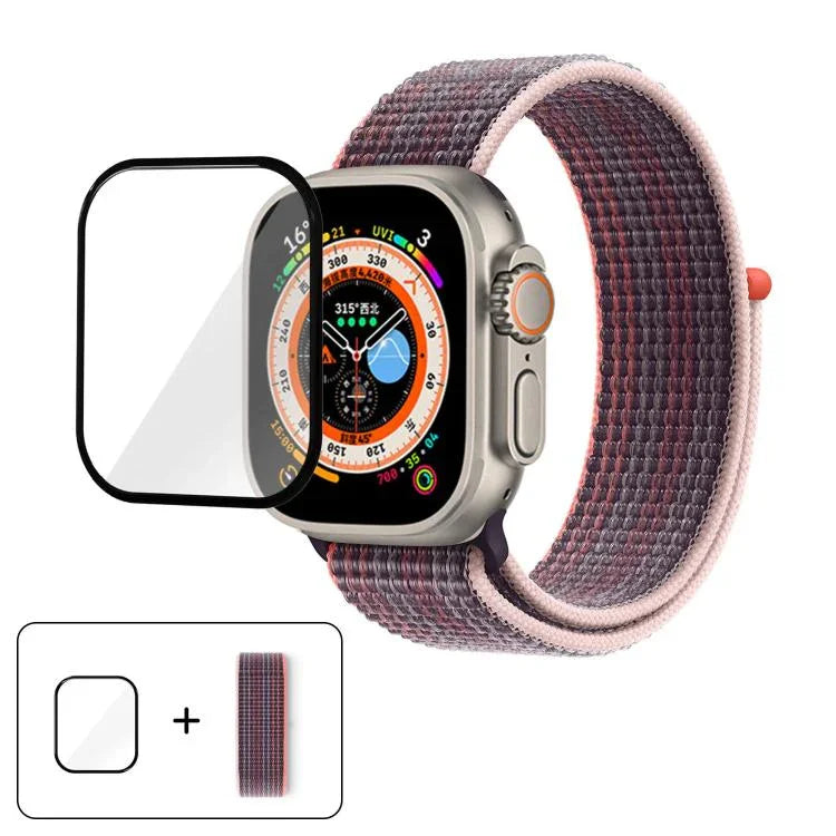 Bracelet de montre basique en nylon avec film incurvé 3D, pour Apple Watch Series 40 mm, Apple Watch Ultra 2/1 49 mm et Apple Watch Series 45 mm.