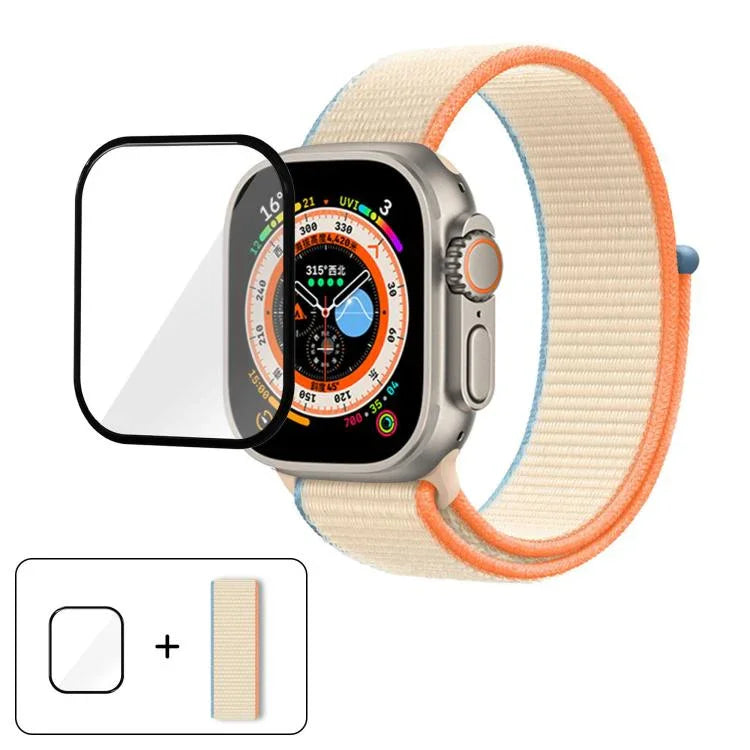Bracelet de montre basique en nylon avec film incurvé 3D, pour Apple Watch Series 40 mm, Apple Watch Ultra 2/1 49 mm et Apple Watch Series 45 mm.