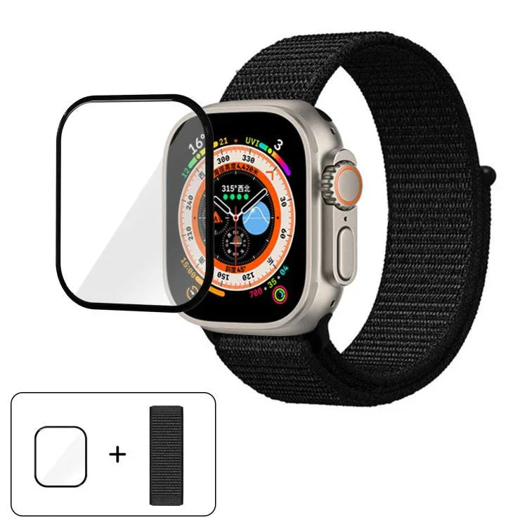 Bracelet de montre basique en nylon avec film incurvé 3D, pour Apple Watch Series 40 mm, Apple Watch Ultra 2/1 49 mm et Apple Watch Series 45 mm.
