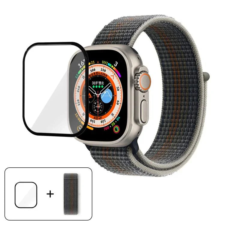 Bracelet de montre basique en nylon avec film incurvé 3D, pour Apple Watch Series 40 mm, Apple Watch Ultra 2/1 49 mm et Apple Watch Series 45 mm.