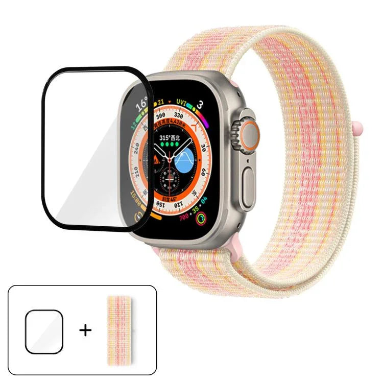 Bracelet de montre basique en nylon avec film incurvé 3D, pour Apple Watch Series 40 mm, Apple Watch Ultra 2/1 49 mm et Apple Watch Series 45 mm.