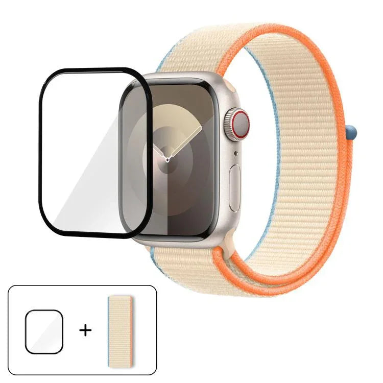 Bracelet de montre basique en nylon avec film incurvé 3D, pour Apple Watch Series 40 mm, Apple Watch Ultra 2/1 49 mm et Apple Watch Series 45 mm.