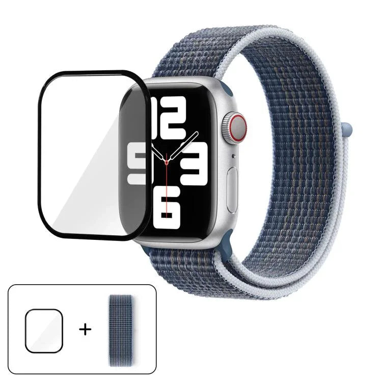Bracelet de montre basique en nylon avec film incurvé 3D, pour Apple Watch Series 41 mm, Apple Watch Series 38 mm et Apple Watch Series 42 mm.