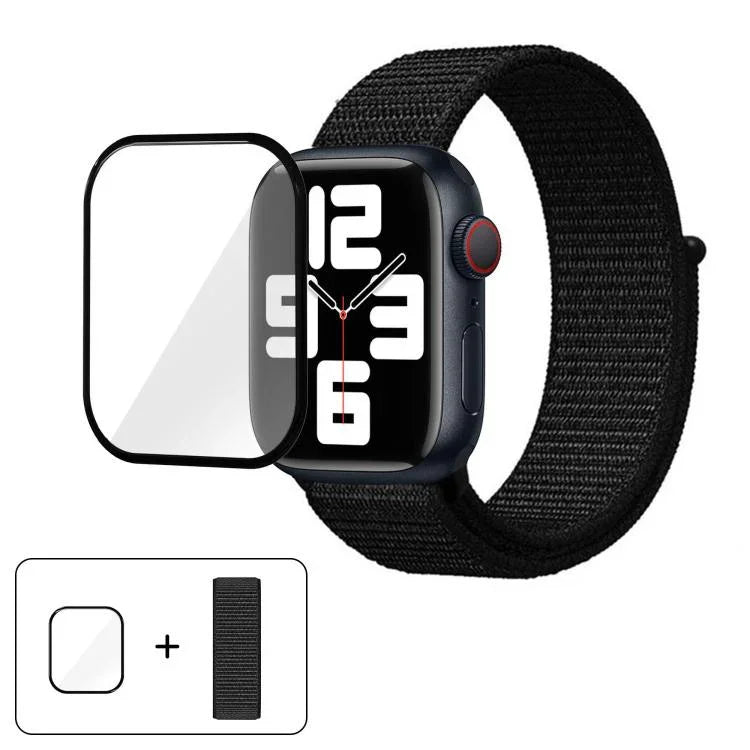 Bracelet de montre basique en nylon avec film incurvé 3D, pour Apple Watch Series 41 mm, Apple Watch Series 38 mm et Apple Watch Series 42 mm.