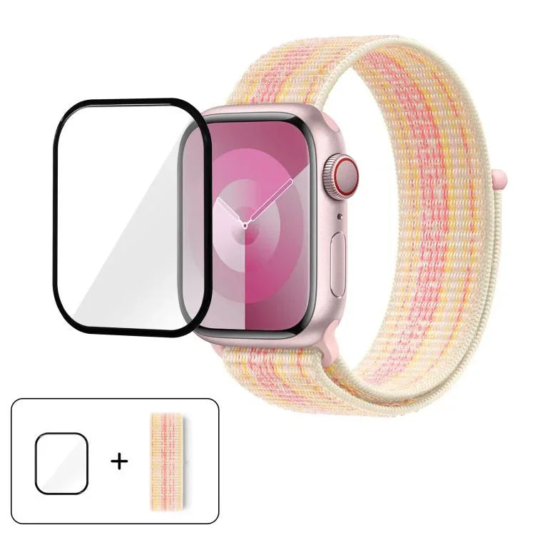 Bracelet de montre basique en nylon avec film incurvé 3D, pour Apple Watch Series 41 mm, Apple Watch Series 38 mm et Apple Watch Series 42 mm.