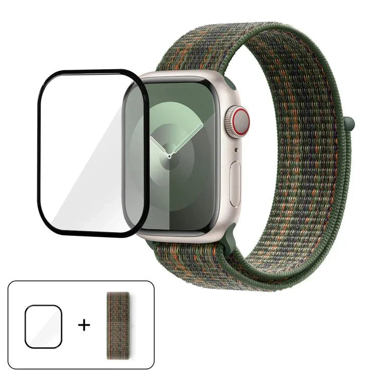 Bracelet de montre basique en nylon avec film incurvé 3D, pour Apple Watch Series 41 mm, Apple Watch Series 38 mm et Apple Watch Series 42 mm.